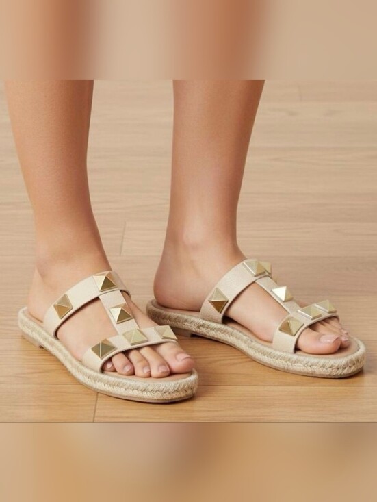 Maypol Shoes - NWOT Maypol Leather Studded Jute Trim Sandals Size 7.5